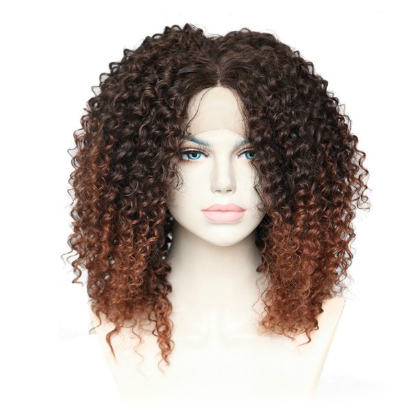Cbwigs Afro Kinky Curly Two Tone Ombre Brown Synthetic None Lace Wigs Long Fluffy Heat Resistant Fibre Hair Full Wig for African American Women 16 Inch #2/30 (All Machine Made)