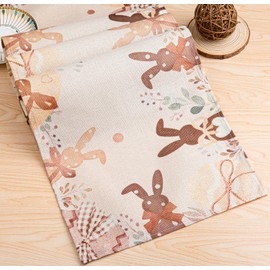 DUQGUHO Easter Table Runner Bunny Rabbit Decor 13*73 Inch Seasonal Holiday Linen Easter Runner for Table Home Party Dining Deco Mantel Decor
