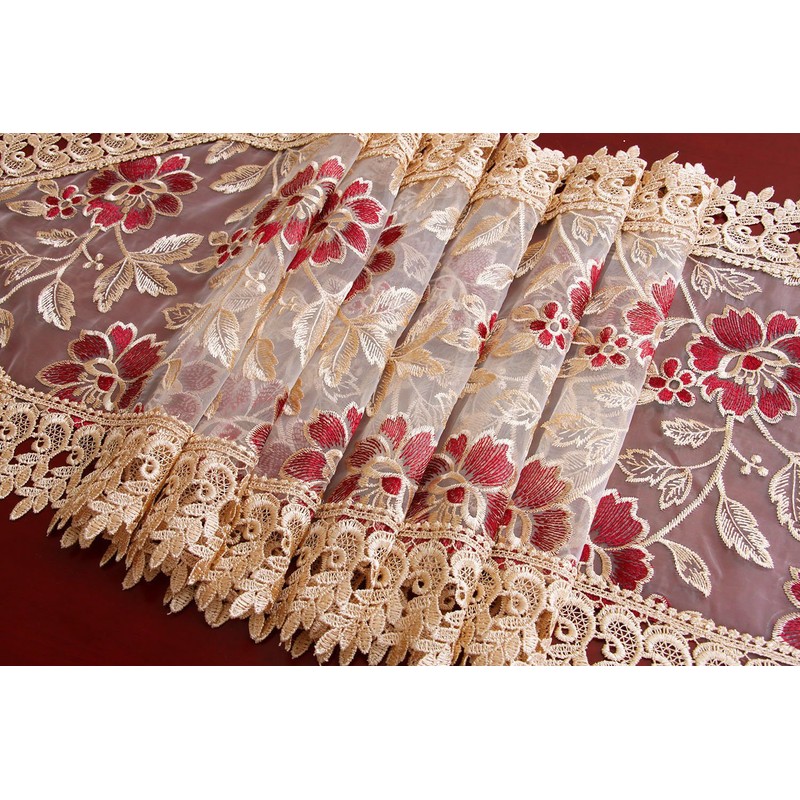 Beige Burgundy Lace Table Runners And Dresser Scarves (16 x