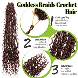 Goddess Bohemian Box Braids Crochet Hair-8 Packs 18 Inch Boho Crochet Braids for Black Women Synthetic Braiding Hair (#4, 24 Inch(Pack of 8))