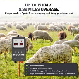 Electric Fence Device 230 V Electric Fence 2 Joules Output for 2 to 15 KM, 7-12 kV Electric Fence for Dogs Cats Chickens Horses Ox Sheep Pig Poultry Livestock
