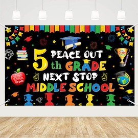 MEHOFOND 6x3.6ft 5th Grade Graduation Backdrop Peace Out 5th Grade Next Stop Middle School Photo Backgroud 5th Grade Graduation Party Decorations Elementary School Classroom Banner for 2025 Graduation
