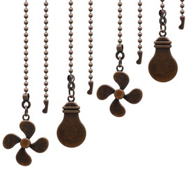 Ceiling Fan Pull Chain Set, 4 Pieces Bulb and Fan Pattern Pull Chain Extension Fan Pull Chain Pendant 12 Inch Ceiling Fan Chain Extender with Ball Fan Chains Connector (Red Bronze)
