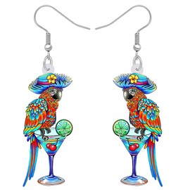 DUOWEI Cute Acrylic Parrot Earrings Macaws Dangle Jewelry for Women Summer Spring Vacation Gifts (Hawaii K)