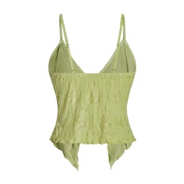 BEAUDRM Women's Going Out Tops Y2K Tie Front Asymmetrical Ruffle Hem Crop Tops Boho Cowgirl Outfits Green X-Large