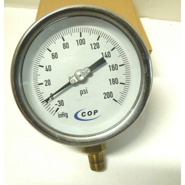 COP Gauge 4" Face S/S Case 30-0-200 Vacuum 1/4" NPT