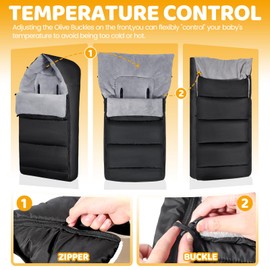 Universal Footmuff for Pushchair, Waterproof Cosy Toes for Baby Pram Stroller Buggy with Adjustable Zip, Easy Access, Detachable & Durable, Warm Thick Cationic Fabric, Washable, Elegant Black