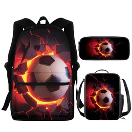 Coldinair Elementary Middle School Bag for Boys,Soccer Backpack Set with Pencil Case Portable Lunch Box Container for Kids,Teen College Students School Backpack Lightweight Daypack