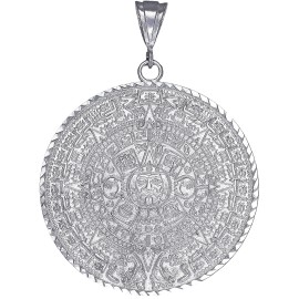 eJewelryPlus Sterling Silver Aztec Calendar Mayan Sun Charm Pendant Necklace Diamond-Cuts - Without Chain