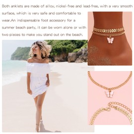 Multilayer Butterfly Anklet Bracelet Set Layered Dot Leaf Cuff Anklets Gold Beach Foot Jewelry for women Beach Anklet Chain with Butterfly