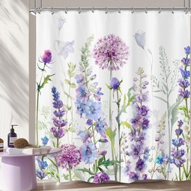 LGhtyro Purple Lavender Wildflower Shower Curtain Bathroom Set 71Wx84H Inches Extra Long Floral Flower Country Plant Botanical Herbs Bath Accessories for Women Art Home Decor Fabric 12 Pack Hooks