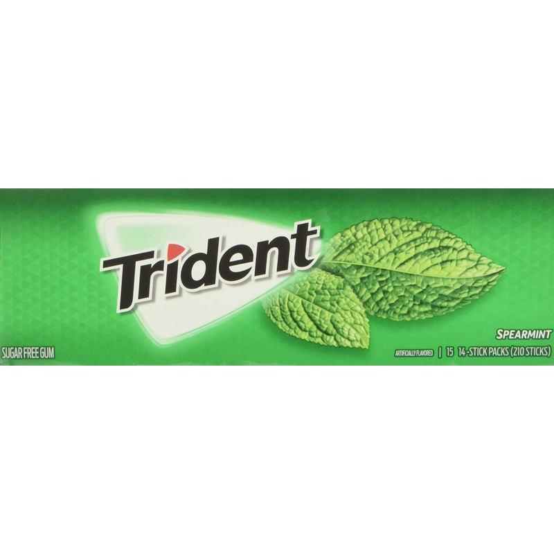 Trident Spearmint Flavor Bubble Gum 14 Sticks (Netcount 15 Pack),