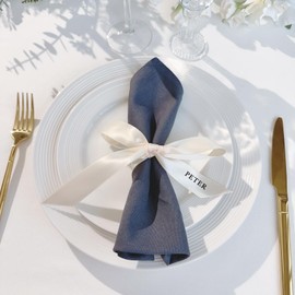50PCS Ribbon Name Place Cards For Wedding,Special Events Bridal Shower Decor Cocktail Glass Ribbon Name wine Glass Wrap,Ribbon bow (Ivory)