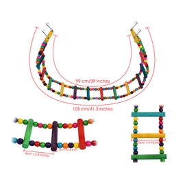 DS. DISTINCTIVE STYLE Bird Ladder Toys Coloured Flexible Parrot Swing Bridge Wooden Cockatiel Cage Hanging Climbing Ladder (39 in (16 Steps))