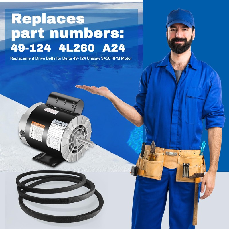 Earthtec (3) Replacement Drive Belts for Delta 49-124 Unisaw 3450