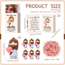 Wettarn 36 Sets Christian Valentine Gift Bulk Mini Jesus Loves You Figurines Gifts, Small Jesus with Match Storage Box Pocket for Coworkers Church Sunday School Students Religious Gift, Easter Egg