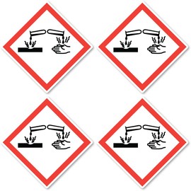 Caustic Danger Symbol UN/GHS Hazard Pictogram Sticker 7.5cm Pack of 4