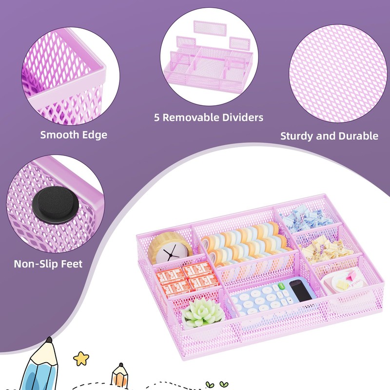 Marbrasse 2 Pack Desk Drawer Organizer, Mesh Drawer Organizer Tray