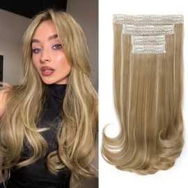 NTYNTY Clip in Hair Extensions, 4PCS 16 Inch Clip in Extensions for Women Layered Cut Natural Lightweight Hairpieces with Thinner Softer Invisible Weft - Golden Blonde with Highlights