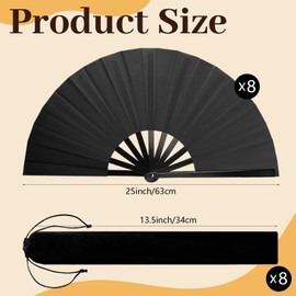 ATTRACME 8PCS Large Chinese Folding Fans with 8 Fan Sleeves, Chinese Kung Fu Tai Chi Fans, Clacking Fans for Line Dancing, Popping Fans for Line Dancing for Men and Women (Black)