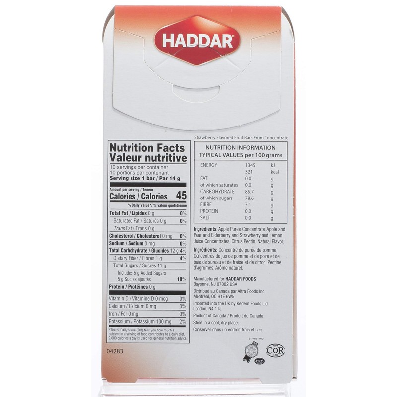 Haddar Strawberry 100% Fruit Leather Bars, 10ct (2 Pack =