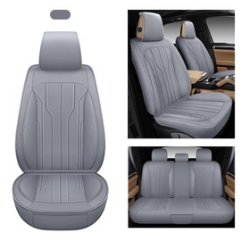 AOOG Leather Car Seat Covers, Leatherette Automotive Seat Covers for Cars SUV Pick-up Truck, Non-Slip Vehicle Car Seat Covers Universal Fit Set for Auto Interior Accessories, Full Set, Gray