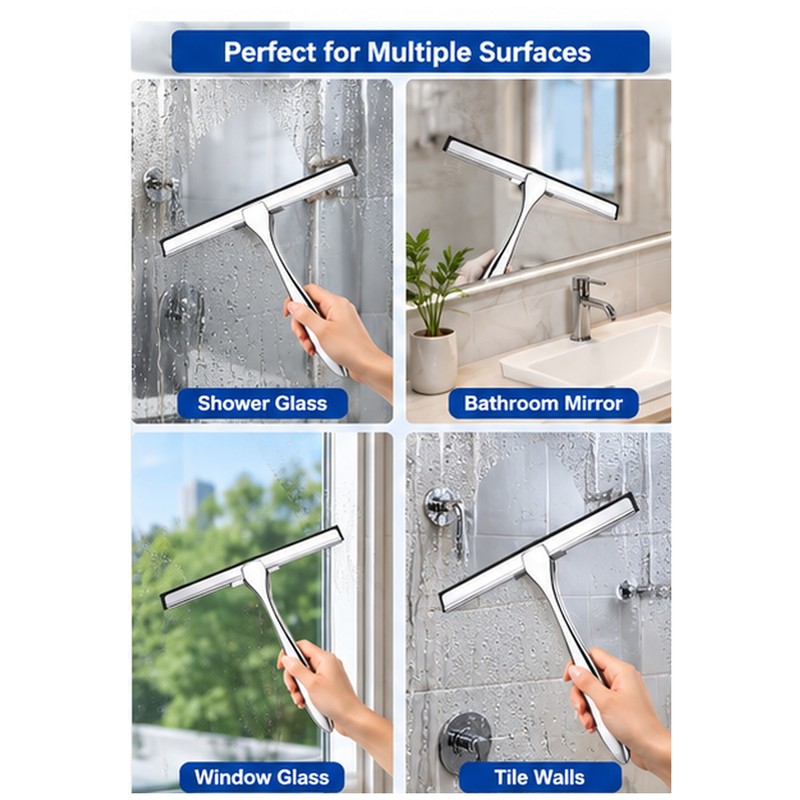 Silicone Shower Squeegee for Glass and Windows – Stainless Steel