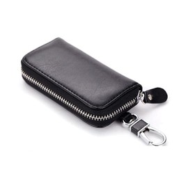 WESTONETEK WESTONETEK Unisex Mens Womens Premium Leather Car Key Holder Bag Keychain Case Wallet with 6 Hooks Zipper Closure, Black