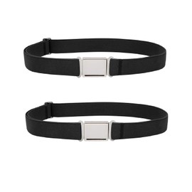 LEACOOLKEY Kids Adjustable Magnetic Belt Boys Girls Elastic Belt with Easy Magnetic Buckle for Back to School Girls,Black+Black