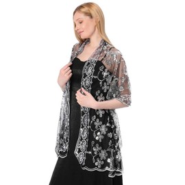 EASEDAILY Women's 1920s Shawls and Wraps for Evening Party Dress Sparkling Sequin Deco Wedding Scarf for Bride