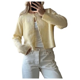 RoseSeek Women's Button Down Cardigan Sweaters Long Sleeve Lightweight Casual Fall Knitted Outerwear Yellow Medium