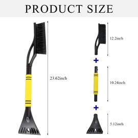 Gasedin Snow Brush with Ice Scraper for Car, 24" Extendable Snow Brush Scraper with Foam Grip, Scratch Free Snow Brush with Detachable Ice Scraper for Windshield, Car Accessories (Yellow)