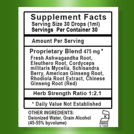 Adrenal Daily Liquid Drops. Supports Wellness & Energy. Supplement with Adaptogenic Herbs Ashwagandha, Eleuthero, Rhodiola & Cordyceps