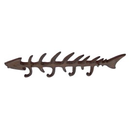 Unbranded Large Cast Iron Fish Bone Skeleton Wall Hook Rack Key Coat Towel Hanger Brown