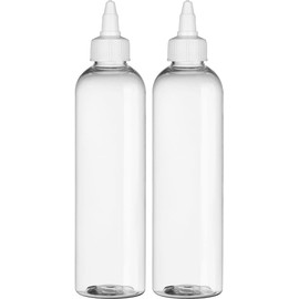 BRIGHTFROM Twist Top Applicator Bottles, 8 OZ Crystal Clear, Squeeze Empty Plastic Bottles, BPA-Free, PET, Refillable, Open/Close Nozzle - Multi Purpose (Pack of 2)