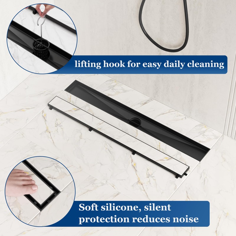 Neodrain 24-Inch Linear Shower Drain with Tile Insert Grate, Matte