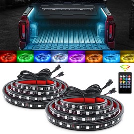 GOOACC RGB Truck Bed Light Strip 2PCS 60" 180 LEDs Neon Accent Lights with RF Remote On/Off Switch Splitter Extension Cable for 12-volt Truck Cargo Pickup SUV RV Boat Lights, 2 Years Warranty