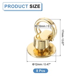 uxcell 8Pcs Screw Round Head Rivet, 12mm Pull Ring Rivet Fasteners, Screw Rivet Studs for DIY Leather Craft Belts Purse Handbag (Light Gold)