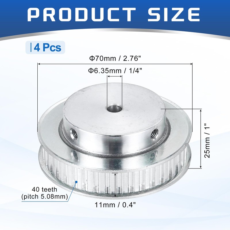 sourcing map 4Pcs Timing Belt Pulley Aluminum Idler Pulley XL40