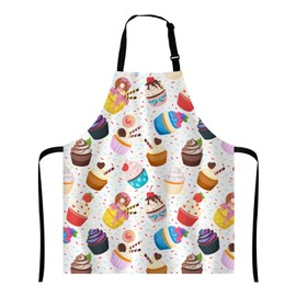 Wasach Cute Cupcake Pattern Apron,Sweet Dessert Apron,Adjustable Neck Bib Apron for Men Women,Suitable for Kitchen Cooking Waitress Chef Apron