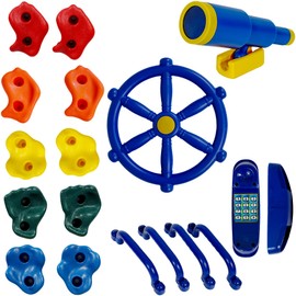 RedSwing Playground Accessories，Backyard Swing Set Pirate Plastic Playground Equipment Set with Ship Wheel, Telescope, Telephone，Rock Climbing Holds and Safety Handles for Outdoor Playhouse Treehouse