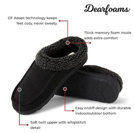 Dearfoams Men's Indoor/Outdoor Breathable Memory Foam Clog Offered in Wide Widths, Black (Twill), Large