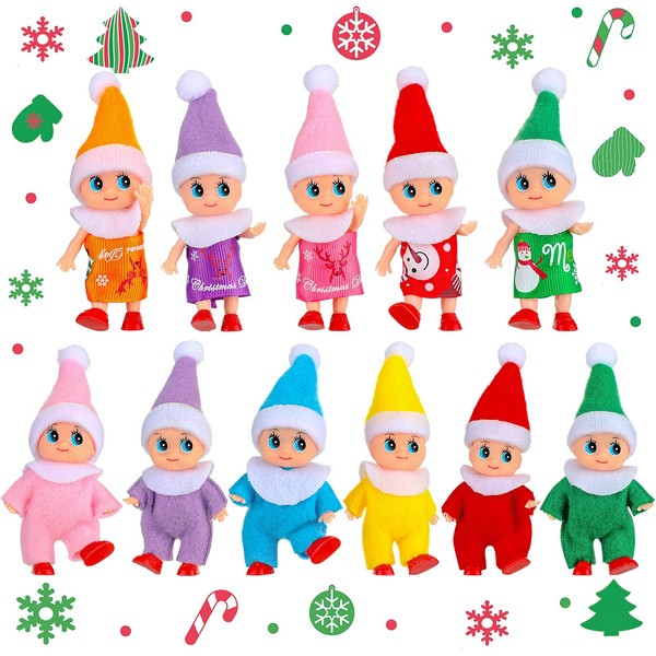 11 Pieces Elf Doll Plush Dolls Elf Tiny Christmas Elves Christmas Novelty Toys Elf Accessories for Little Girls and Boys Holiday Christmas Easter New Year Decorations(Adorable Style)