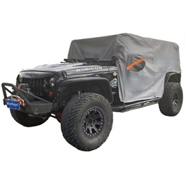 Morhept Cab Cover for Jeep Wrangler JK JL 2 Door 2007-2025, Waterproof Wrangler Rain Cover with Driver Door Zipper Soft Inner Liner All Weather Snow Rain UV Protection