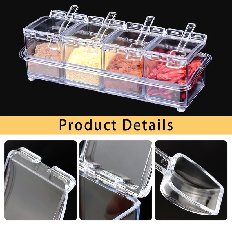 Faxco Clear Seasoning Box, 4 Pieces Seasoning Rack Spice Pots,