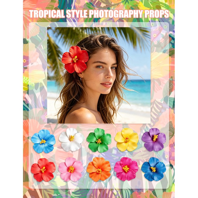 40 Pcs Hawaiian Artificial Tropical Hibiscus Flowers(10 Colors)