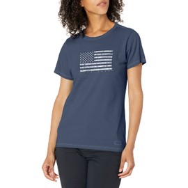 Life is Good Women's Crusher Graphic T-Shirt Classic American Flag USA, Darkest Blue, Large