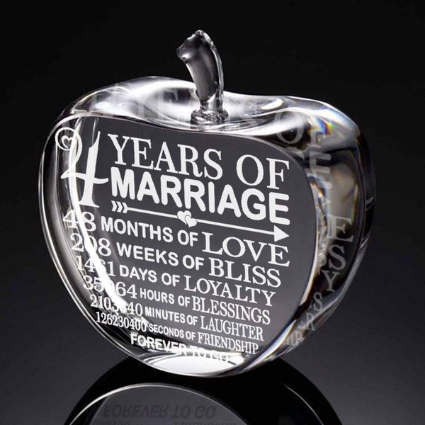 KATE POSH 4th Anniversary, 4th Wedding Anniversary Crystal Apple Fruit Paperweight, Traditional Fruit Anniversary for Boyfriend, Girlfriend, Husband, Wife or Couple (MARRIAGE)