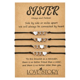 MANVEN Pack of 2/3/4 Sister Bracelet Sister Gift Bracelets for Sisters Heart Bracelet for Big Sister Sister Birthday Gifts for Sister Children's Bracelet, Stainless Steel, No gemstone