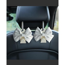LIFOPY 2 Pack Car Seat Headrest Hook, Auto Seat Hook Hangers Storage Organizer Interior Accessories for Handbag Clothes Coats Grocery Bags(White Silk)